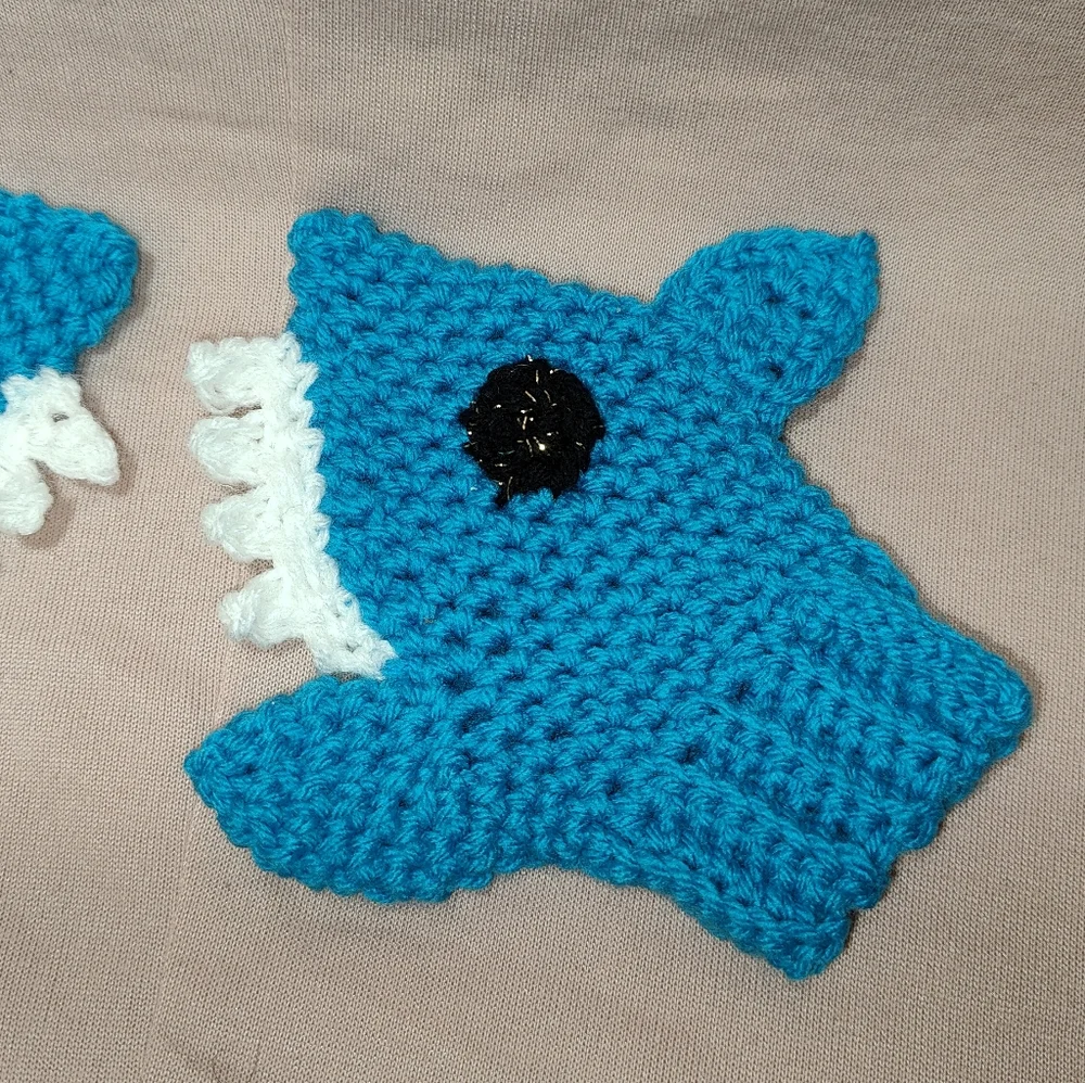 Handmade Crochet Blue Shark Child Mittens